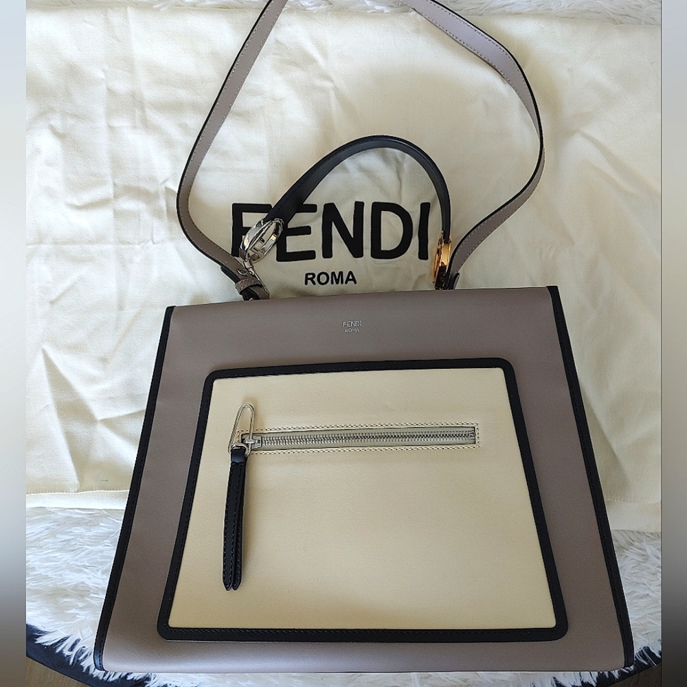 Fendi Vitello Century F Runaway Satchel Tortora Burro Bag